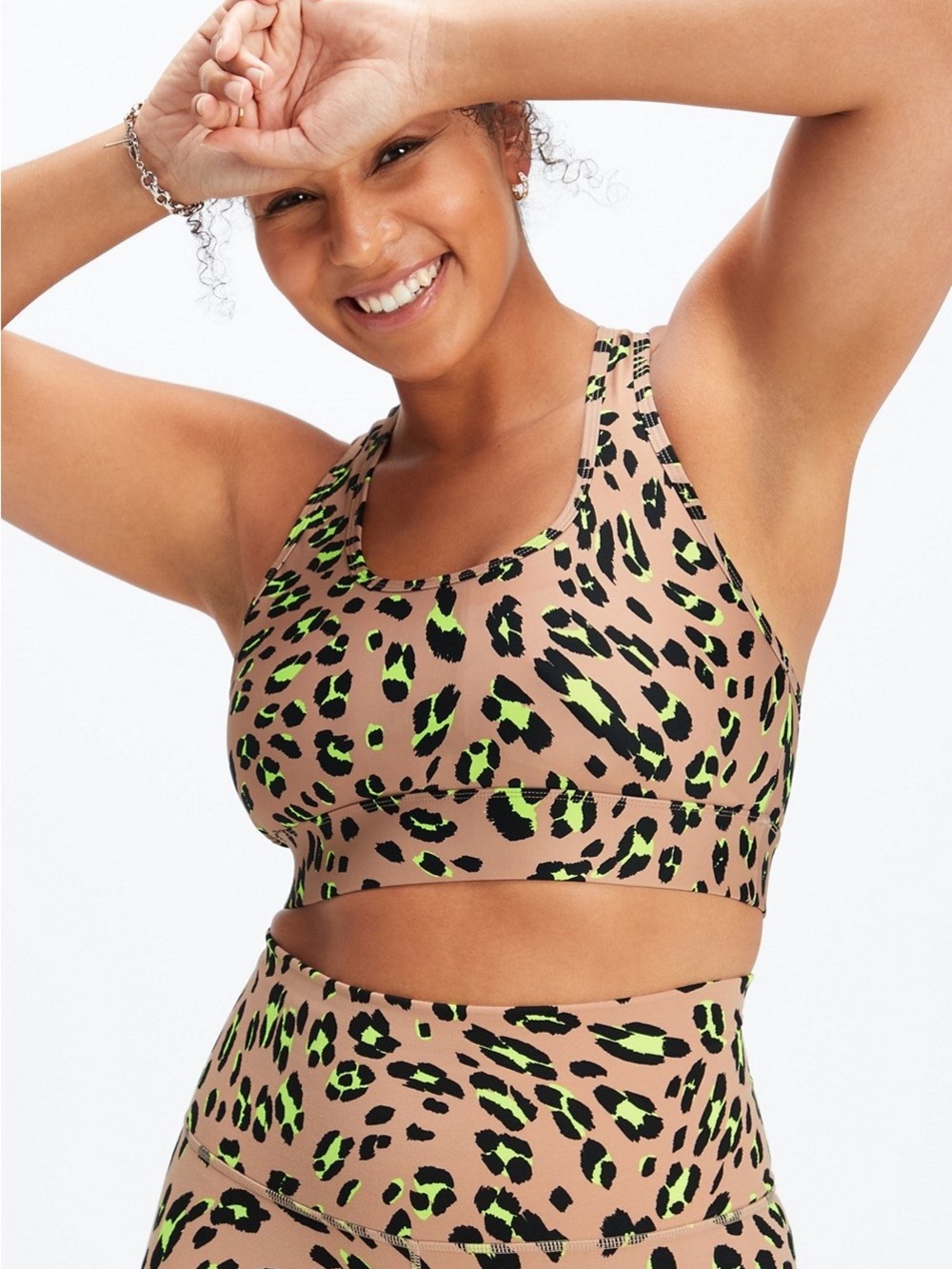Fabletics On-The-Go Medium Impact Sports Bra II in Desert Wavy Leo
